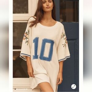 RARE Anthropologie LyreBird Oversized Embroidered Sporty Tee OVERSIZED